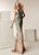 Jasz Couture - 6223 High Halter Contrast Adorned Cutout Sheath Gown In Green and Neutral