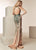Jasz Couture - 6223 High Halter Contrast Adorned Cutout Sheath Gown In Green and Neutral