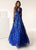 Jasz Couture - 6226 Cap Sleeve Sequined Foliage A-Line Gown In Blue