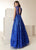 Jasz Couture - 6226 Cap Sleeve Sequined Foliage A-Line Gown In Blue