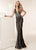 Jasz Couture - 6227 Contrast Jewel Striped Plunging Halter Gown In Black