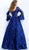 Jovani - 62294 Floral Embroidered Long Bell Sleeve Bateau Ballgown In Blue