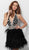 Jovani - Plunging Halter Open Back Fringed Cocktail Dress 62303 in Black and Silver