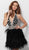 Jovani - 62303 Plunging Halter Feather Fringed Cocktail Dress in Black and Silver