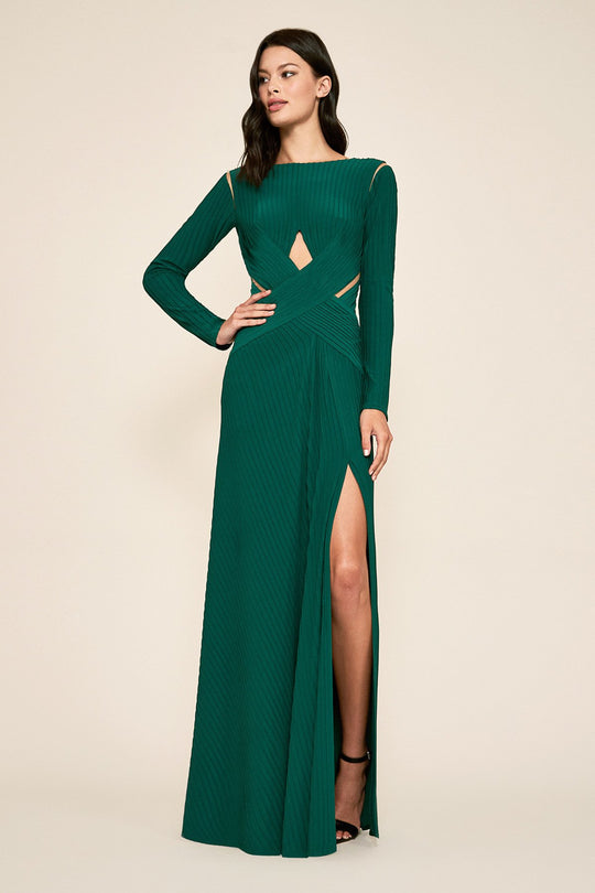 Tadashi Shoji - Long Sleeves Bateau Neckline Column Dress In Green