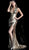 Jovani - 62360 Sequined Deep Halter V-neck Trumpet Dress With Slit in Gold