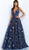 Jovani - 62364 Sleeveless V Neck Glitter Pattern Evening Dress In Blue