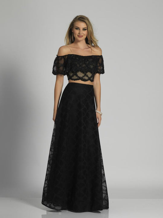 Dave & Johnny - A6237 Off-Shoulder Two-Piece A-line Gown in Black