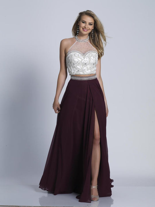 Dave & Johnny - A6242 Two-Piece Beaded Haltered Gown in Red