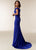 Jasz Couture - 6244 Off-Shoulder Neck Sheath Dress In Blue