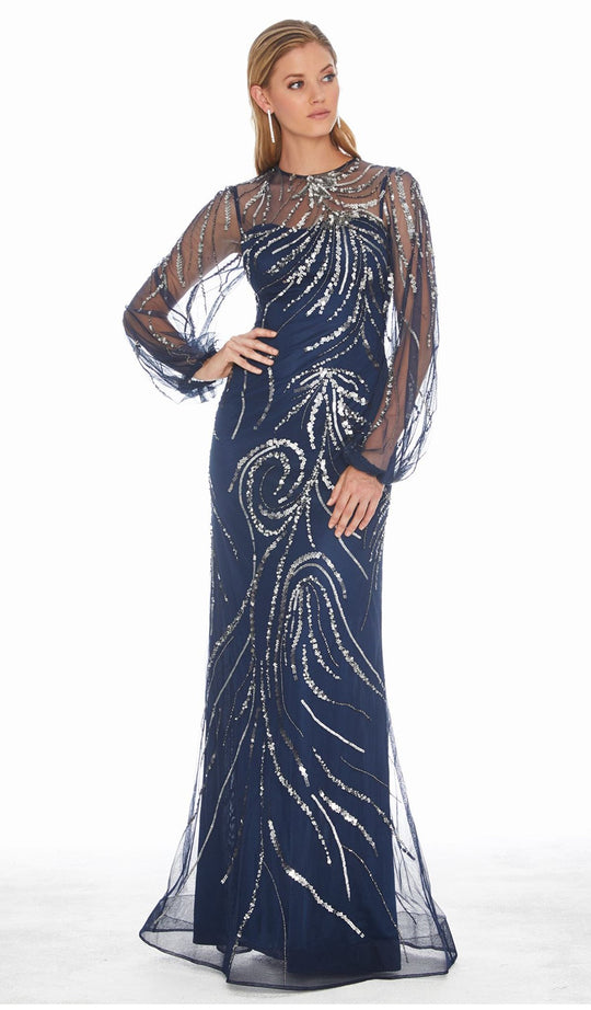 Ashley Lauren - 1423 Sequined Illusion Evening Dress In Blue and Gray
