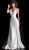 Jovani - 62515 Glitter Embellished Deep V-neck Dress With Overskirt in Silver