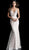 Jovani - 62517 Embellished Embroidered Deep V-neck Trumpet Dress in Pink
