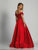Dave & Johnny - A6251 Bejeweled Off-Shoulder A-line Gown in Red