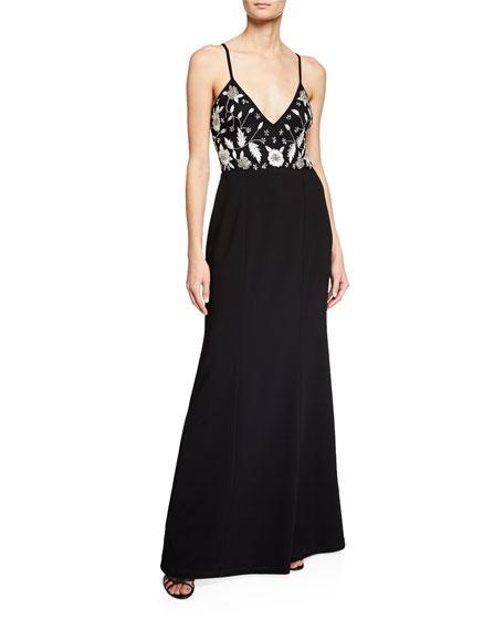 Aidan Mattox - MN1E203437 Floral Bodice Sleeveless A-line Dress In Black and White