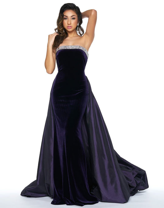 Mac Duggal Couture - 62572 Velvet Strapless Overskirt Evening Gown In Purple