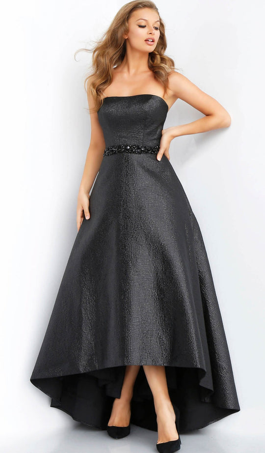 Jovani - 62579 Embellished Strapless High Low A-line Dress In Black