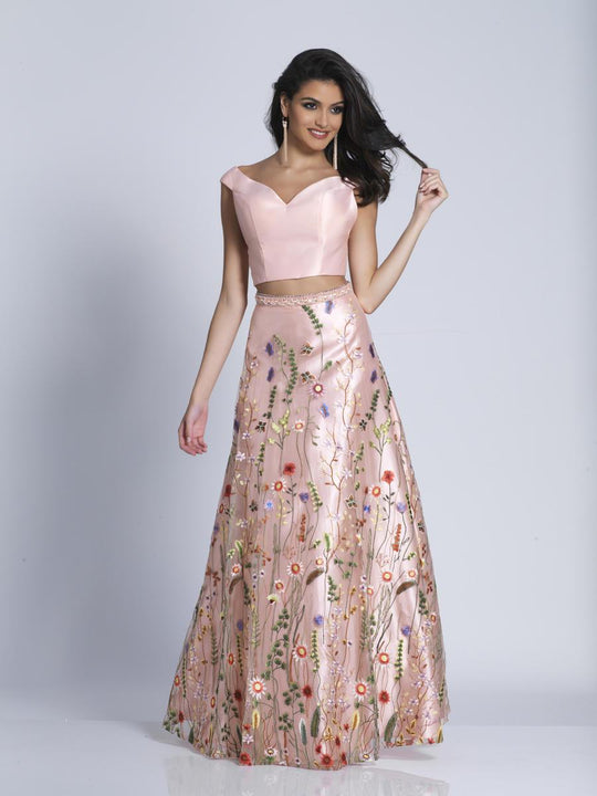 Dave & Johnny - A6257 Two-Piece Floral Embellished Gown in Pink
