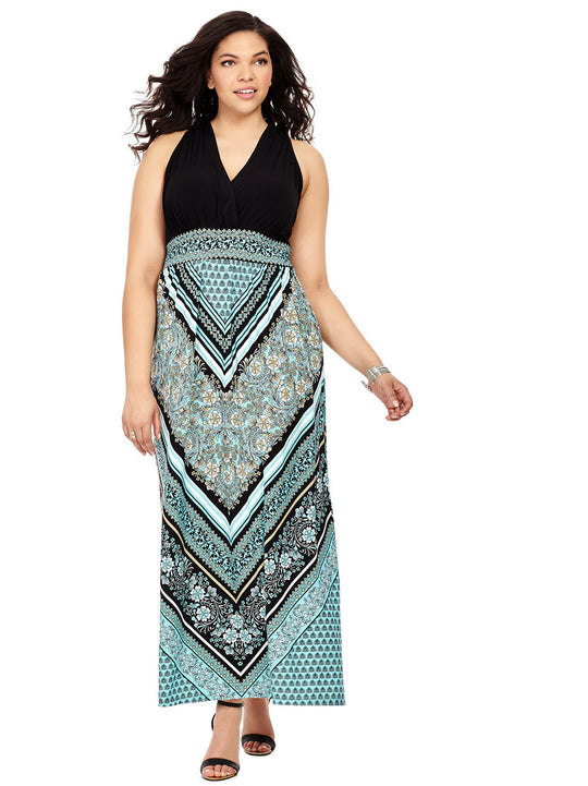 London Times - LDB21W Scarf Print Maxi Dress in Black and Blue