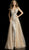 Jovani - 62630 Embroidered Deep V-neck Trumpet Dress With Overskirt In Gold