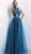 Jovani - 62636 Criss Cross Halter Ruched Embellished Ballgown in Blue