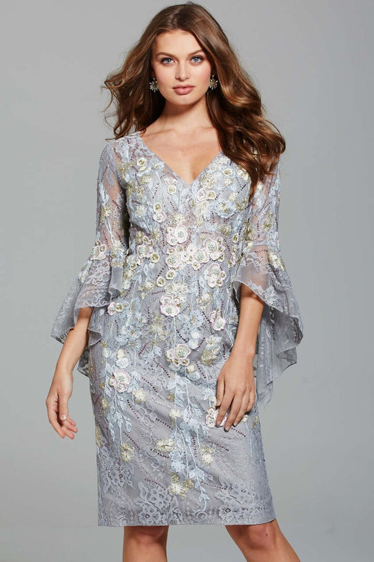 62709 V-neck Floral Embroidered Cocktail Dress