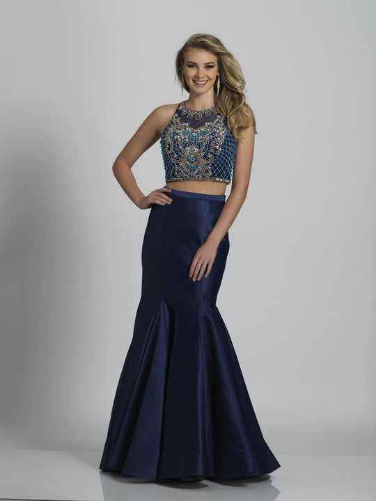 Dave & Johnny - A6270 Beaded Halter Neck Two-Piece Gown in Blue
