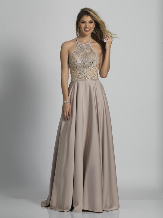Dave & Johnny - A6274 Halter Neck Embellished Gown in Neutral