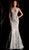 Jovani - 62750 Embroidered Deep V-neck Mermaid Dress With Train in Silver