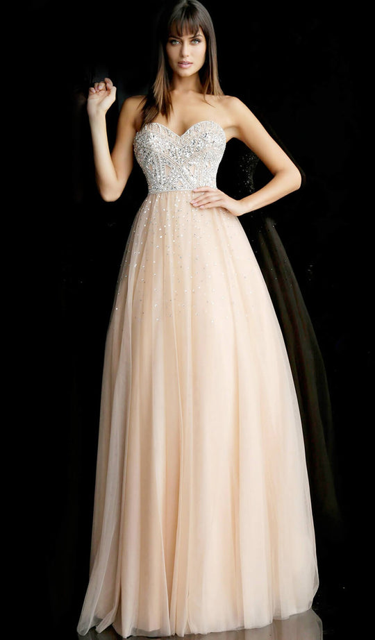 Jovani - 62768 Strapless Embellished Sweetheart Ballgown In Neutral