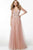 Jovani - 62800 Three Quarter Sleeves Embellished Tulle Evening Gown In Pink