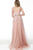 Jovani - 62800 Three Quarter Sleeves Embellished Tulle Evening Gown In Pink
