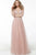 Jovani - 62800 Three Quarter Sleeves Embellished Tulle Evening Gown In Pink