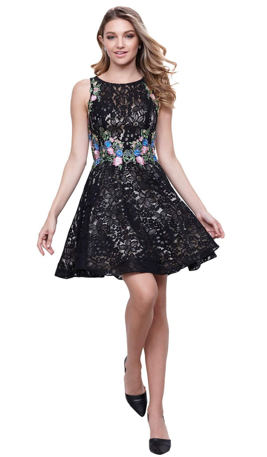 Sleeveless Embroidered Bateau Cocktail Dress