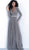 Jovani - 62812 Metallic Glitter Deep V-neck A-line Dress in Silver