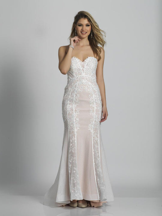 Dave & Johnny - A6281 Strapless Sweetheart Fitted Gown in White
