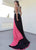 Jasz Couture - 6282 Beaded High Halter Two Tone Sheath Dress In Black and Pink