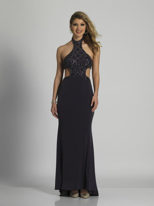 Dave & Johnny - A6284 High Neck Embellished Sheath Gown in Gray