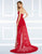 Mac Duggal Black White Red - 62869 Lace Romper Sheer Overskirt In Red