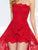Mac Duggal Black White Red - 62869 Lace Romper Sheer Overskirt In Red