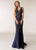 Jasz Couture - 6287 Beaded Lace Deep V-neck Sheath Dress In Blue