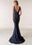 Jasz Couture - 6287 Beaded Lace Deep V-neck Sheath Dress In Blue