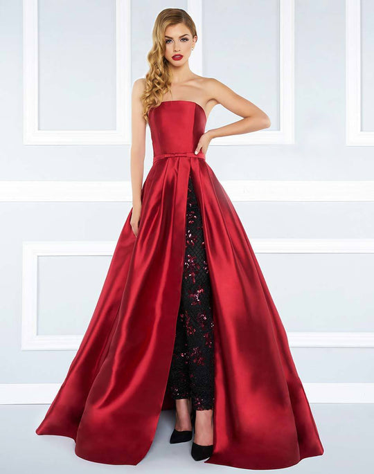 Mac Duggal Black White Red - 62899/4592 Strapless Ballgown with Pants In Red