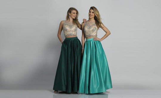 Dave & Johnny - A6289 Beaded Illusion Bateau A-line Dress in Green