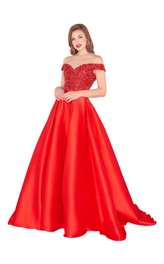 Mac Duggal Black White Red - 62905R Bejeweled Mikado Ballgown in Red