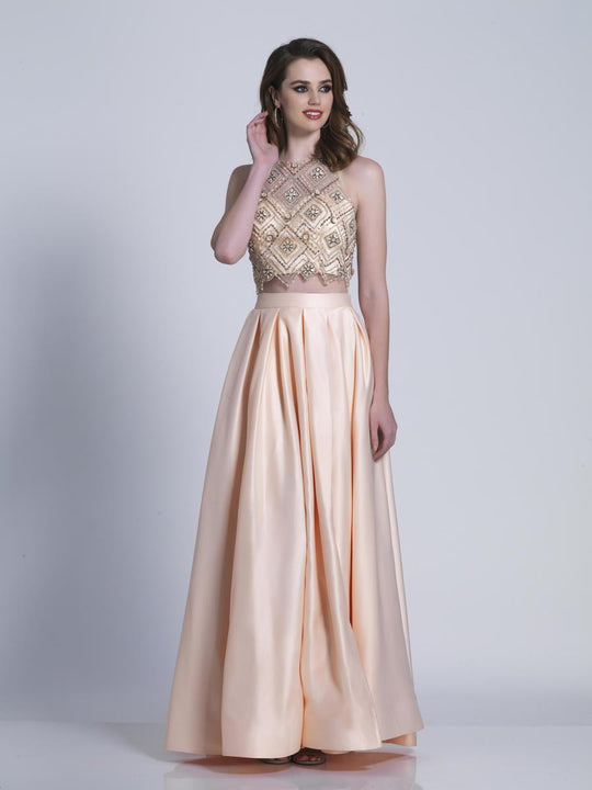 Dave & Johnny - A6290 Embellished Illusion Halter A-line Dress in Orange