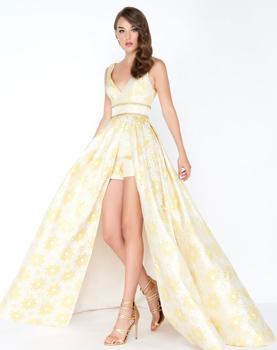 Mac Duggal - 62950M Floral V-neck A-line Dress In Yellow
