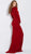 Jovani - 62956 Embellished Long Sleeve Bateau Jersey Sheath Dress in Red