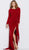 Jovani - 62956 Embellished Long Sleeve Bateau Jersey Sheath Dress in Red