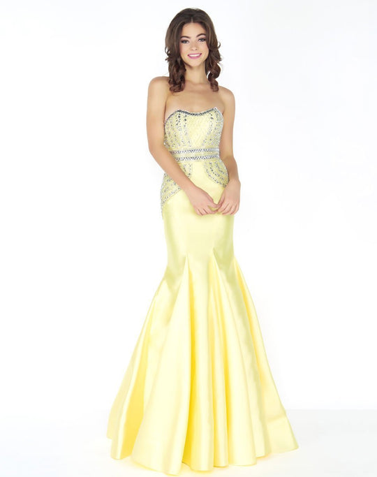 Cassandra Stone - 62980A Strapless Semi-Sweetheart Mermaid Dress In Yellow